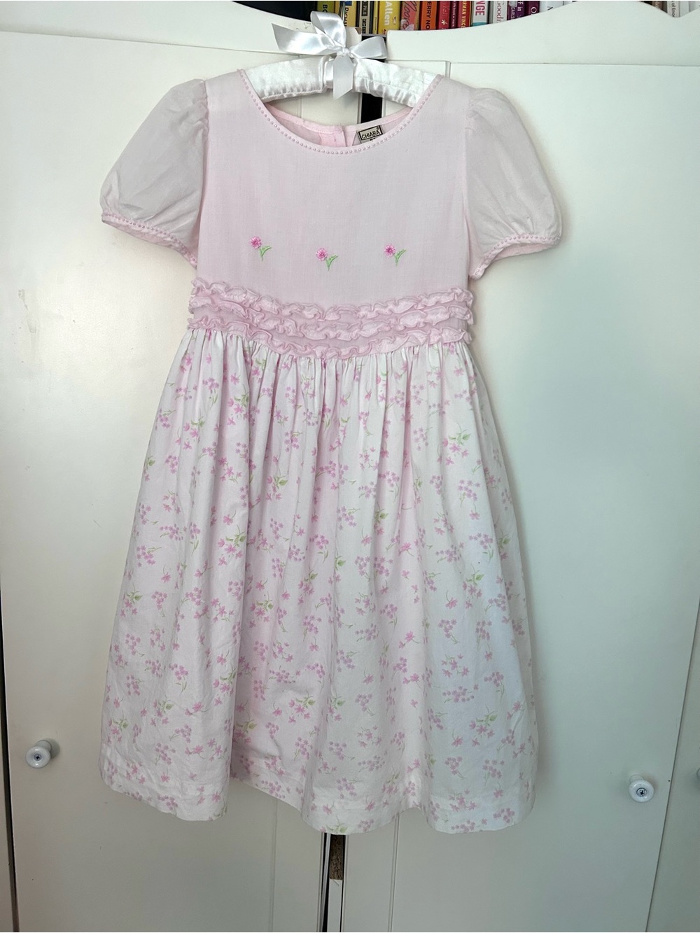 VINTAGE Girls Cotton Ruffle Embroidered Floral Dress Sz 6 Cottagecore Coquette